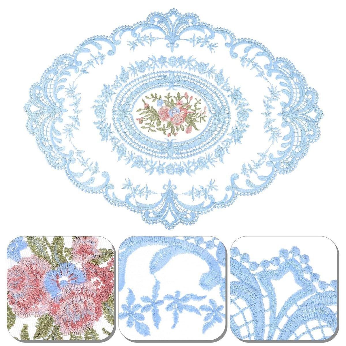 4 Pack Retro Lace Oval Placemats 31x42cm French Crochet Doilies 4 Colors Set - Sky Blue