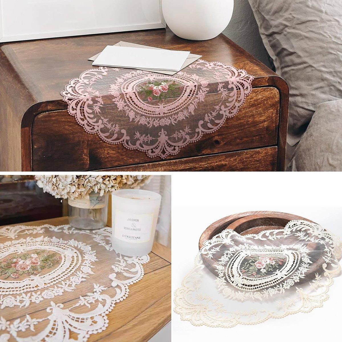 4 Pack Retro Lace Oval Placemats 31x42cm French Crochet Doilies 4 Colors Set - Sky Blue