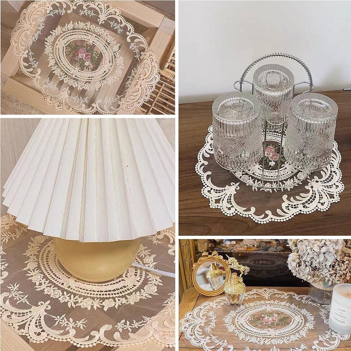 4 Pack Retro Lace Oval Placemats 31x42cm French Crochet Doilies 4 Colors Set - Sky Blue
