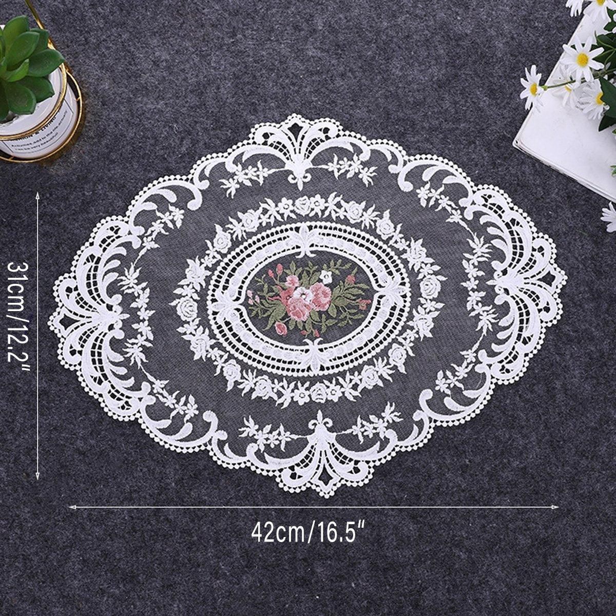 4 Pack Retro Lace Oval Placemats 31x42cm French Crochet Doilies 4 Colors Set - Sky Blue