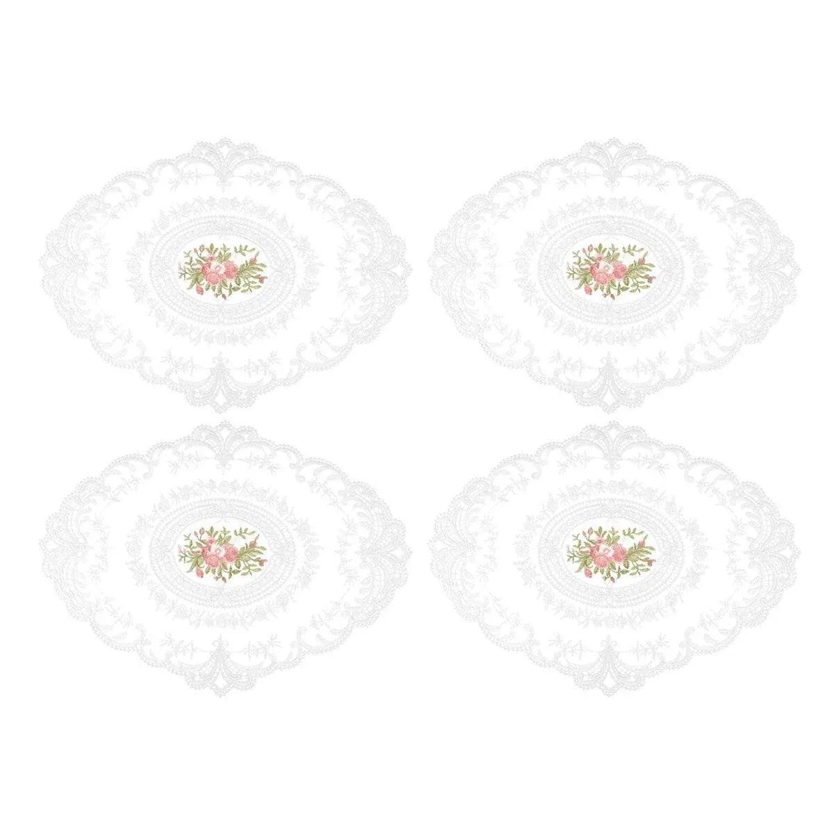 4 Pack Retro Lace Oval Placemats 31x42cm French Crochet Doilies 4 Colors Set - White