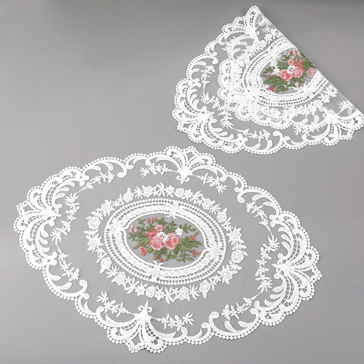 4 Pack Retro Lace Oval Placemats 31x42cm French Crochet Doilies 4 Colors Set - White