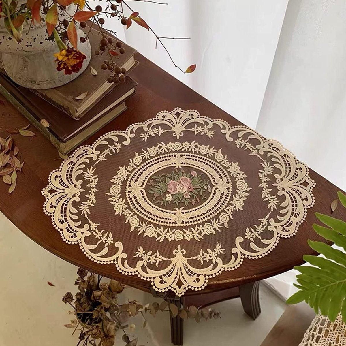 4 Pack Retro Lace Oval Placemats 31x42cm French Crochet Doilies 4 Colors Set - White
