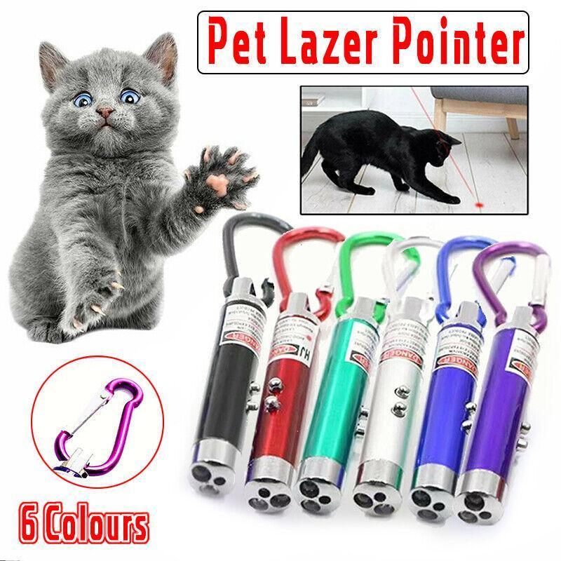 Interactive Cat Laser Pointer Toy with LED and UV Light for Pet Play Training - Purple