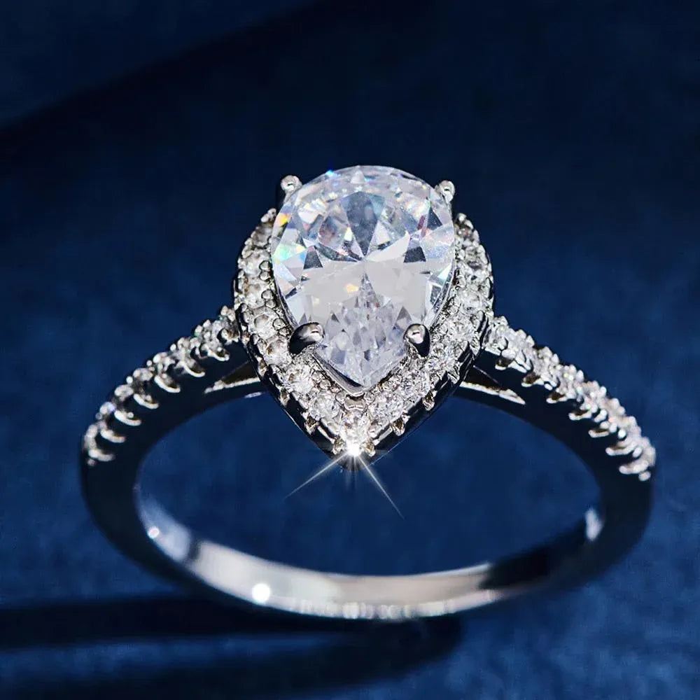 Sparkling Pear Shaped Zircon Cluster Ring Pear Shape Engagement Women Gift - 6