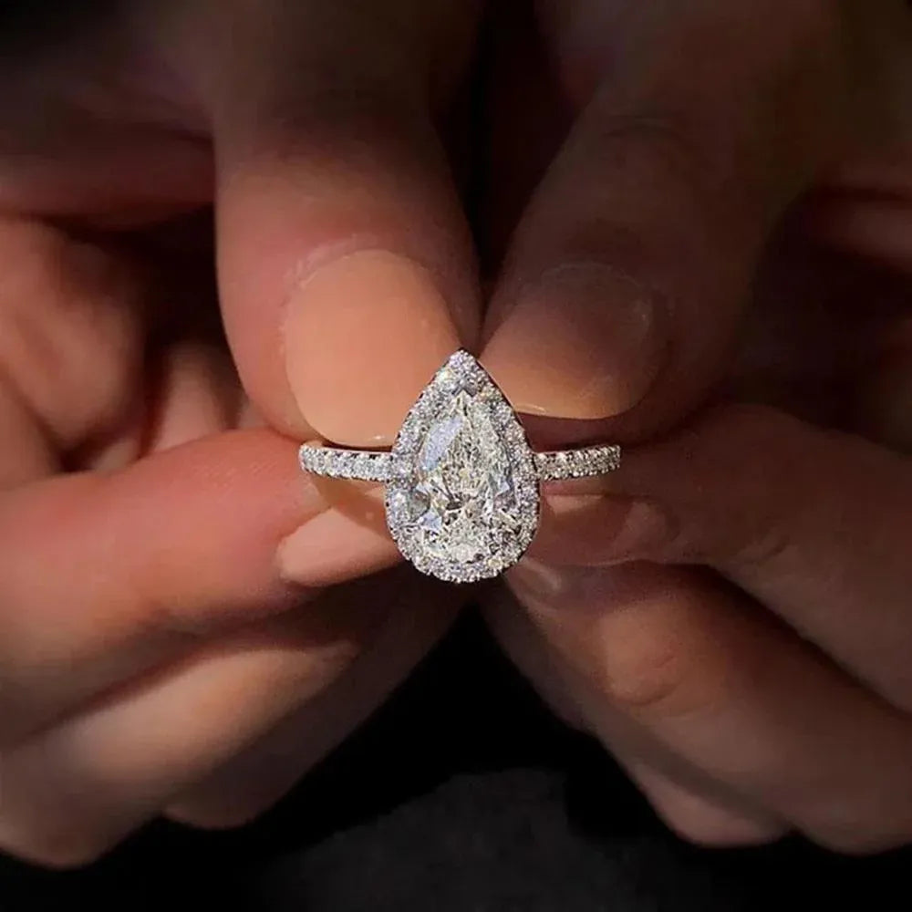 Sparkling Pear Shaped Zircon Cluster Ring Pear Shape Engagement Women Gift - 6
