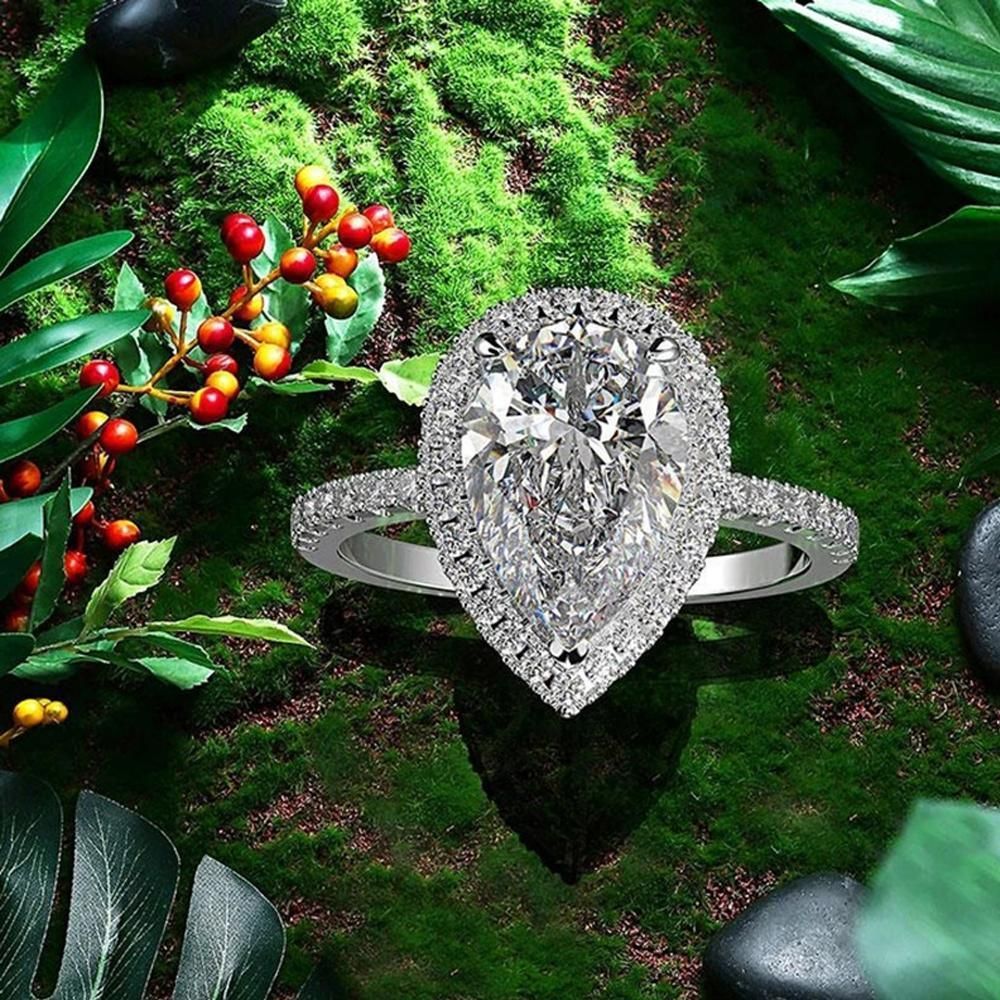 Sparkling Pear Shaped Zircon Cluster Ring Pear Shape Engagement Women Gift - 6