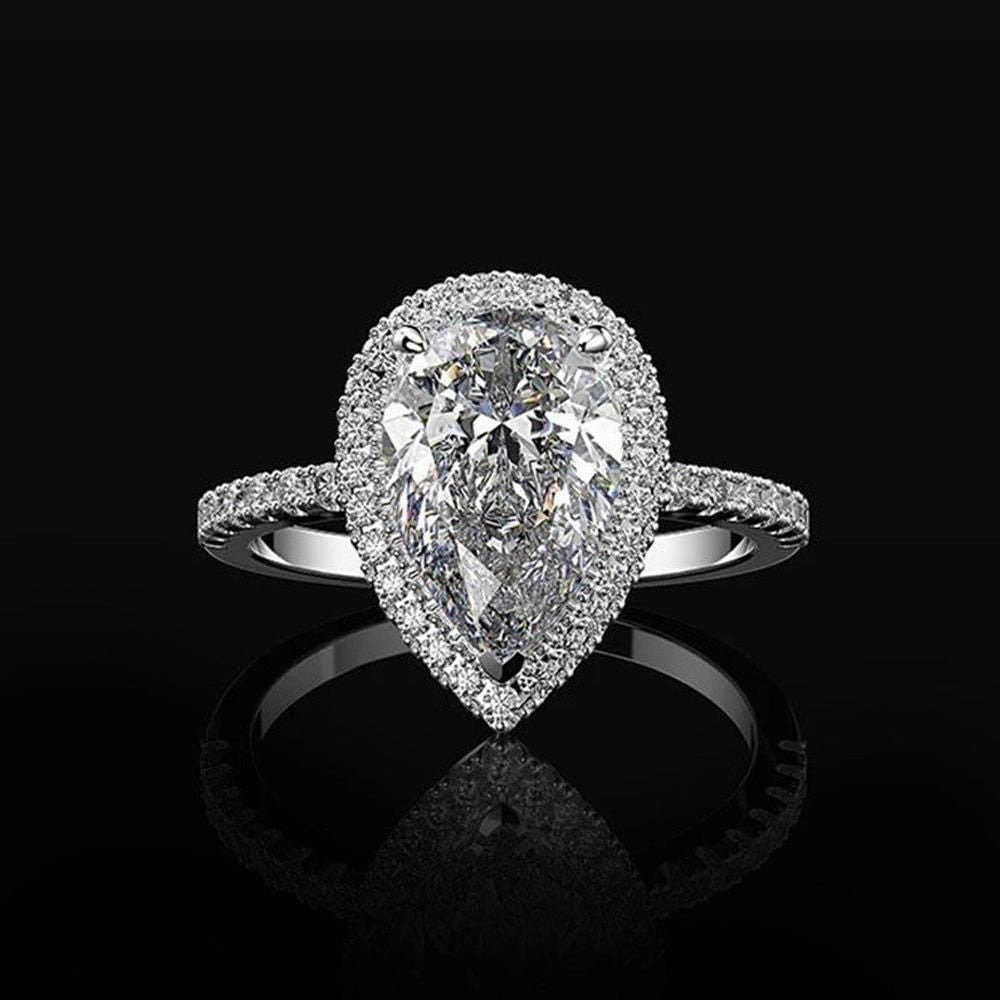 Sparkling Pear Shaped Zircon Cluster Ring Pear Shape Engagement Women Gift - 6