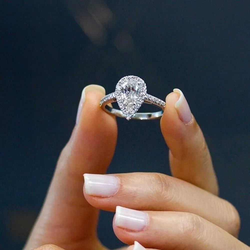 Sparkling Pear Shaped Zircon Cluster Ring Pear Shape Engagement Women Gift - 6