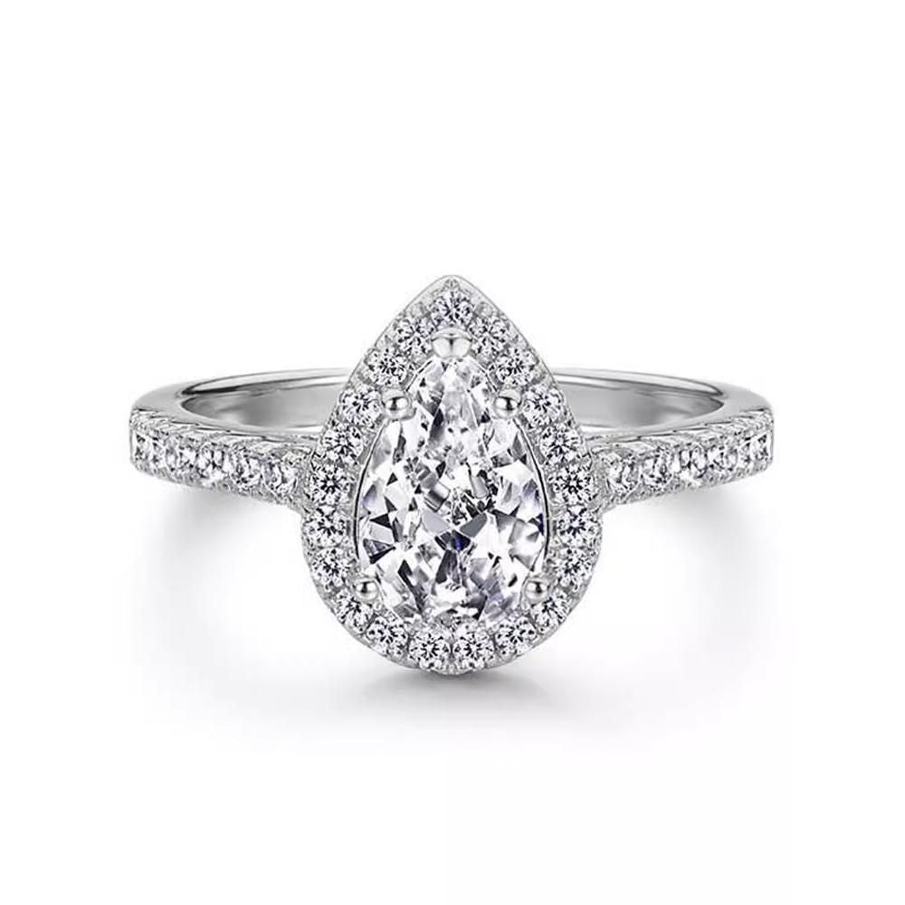 Sparkling Pear Shaped Zircon Cluster Ring Pear Shape Engagement Women Gift - 9