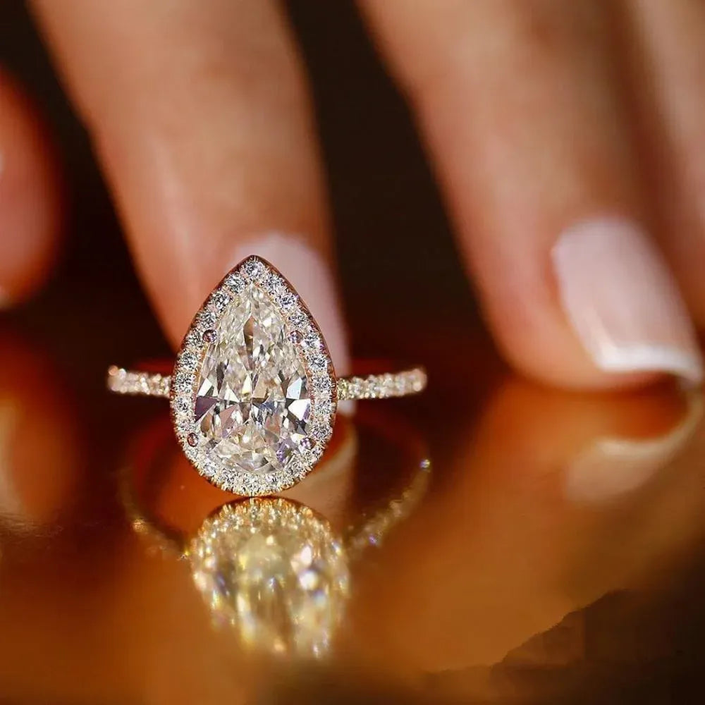 Sparkling Pear Shaped Zircon Cluster Ring Pear Shape Engagement Women Gift - 9