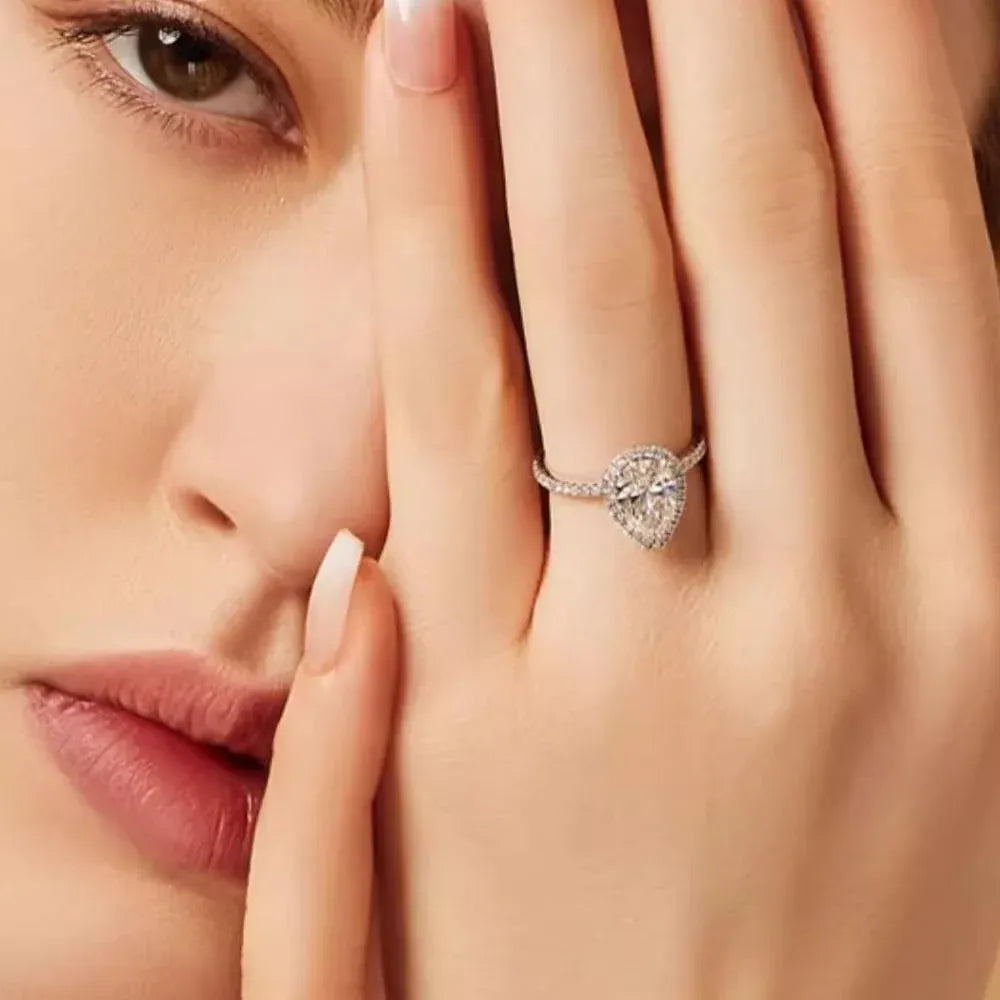 Sparkling Pear Shaped Zircon Cluster Ring Pear Shape Engagement Women Gift - 9