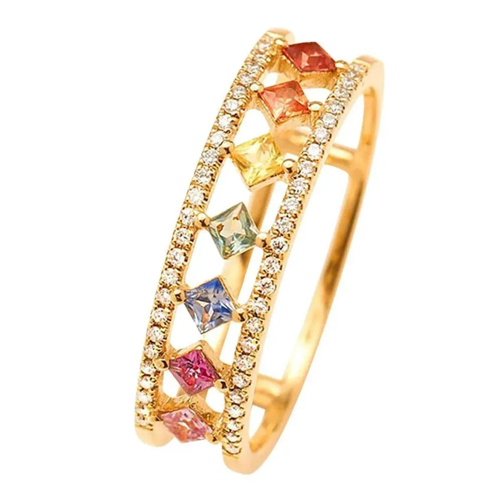 Rainbow Gold Ring Women Fashion Colorful Band Jewelry Gift 6-10 Sizes Ring - 10