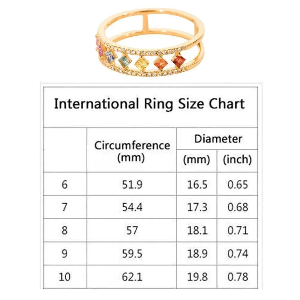 Rainbow Gold Ring Women Fashion Colorful Band Jewelry Gift 6-10 Sizes Ring - 10