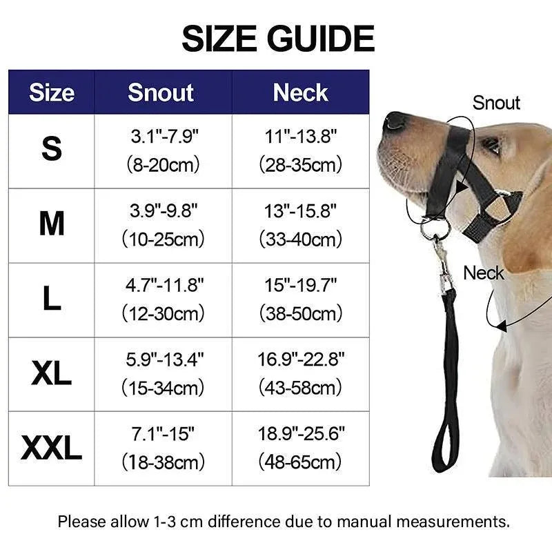 Black Dog Training Head Collar Halter Stop Pulling Training Tool Harness Strap Leader - XL