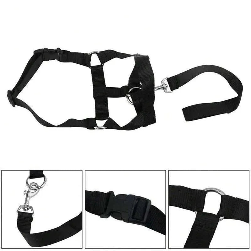 Black Dog Training Head Collar Halter Stop Pulling Training Tool Harness Strap Leader - XXL