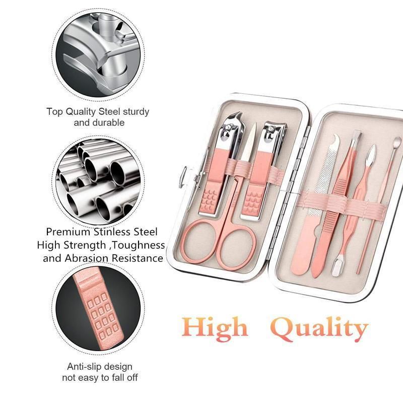 7PCS Manicure Pedicure Set Stainless Nail Clippers Kit Cuticle Grooming Case