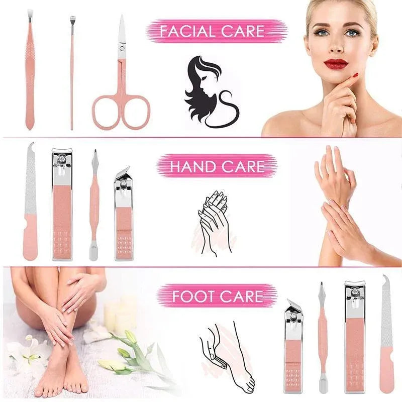 7PCS Manicure Pedicure Set Stainless Nail Clippers Kit Cuticle Grooming Case