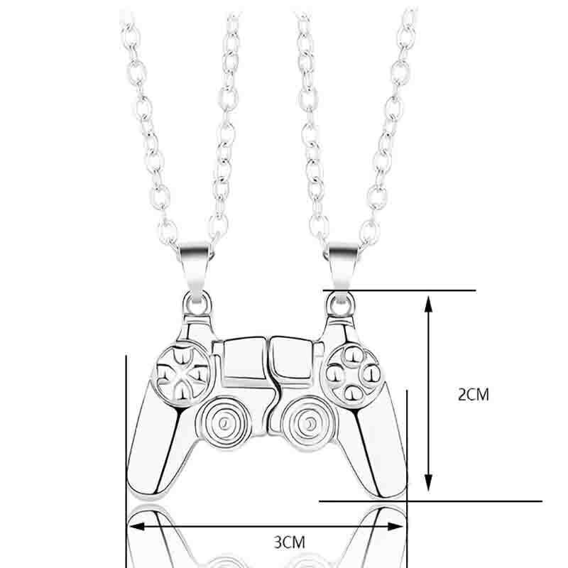 Matching Gamer Controller Necklace for Couples or Friends Pendant Gift Set - Silver and Silver