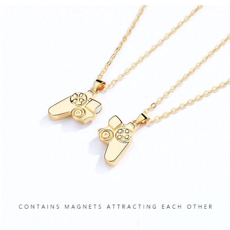 Matching Gamer Controller Necklace for Couples or Friends Pendant Gift Set - Silver and Silver