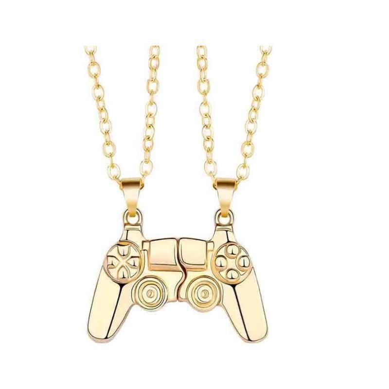 Matching Gamer Controller Necklace for Couples or Friends Pendant Gift Set - Silver and Silver