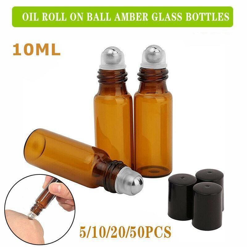 10Ml Roller Rollerball Perfume Essential Oil Roll On Ball Amber Glass Bottle - 20PCS