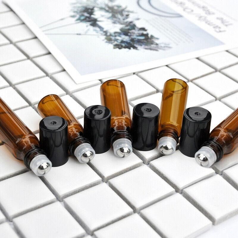 10Ml Roller Rollerball Perfume Essential Oil Roll On Ball Amber Glass Bottle - 20PCS