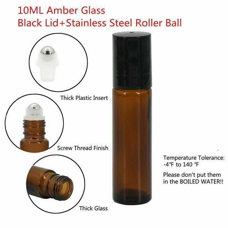 10Ml Roller Rollerball Perfume Essential Oil Roll On Ball Amber Glass Bottle - 20PCS