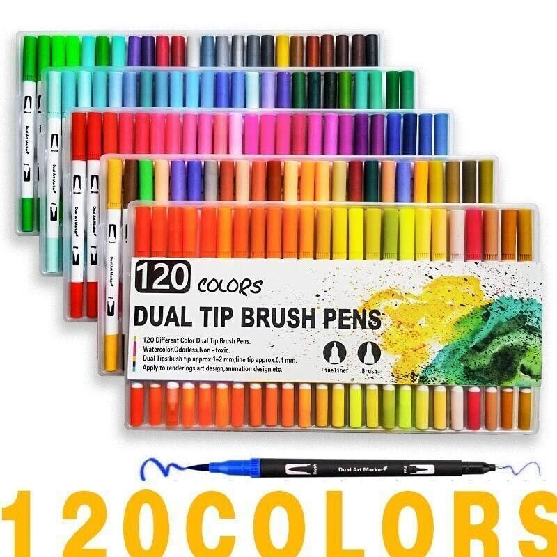 12-120 Watercolor Brush Pen Set Artist Sketch Marker - White-72 Colours