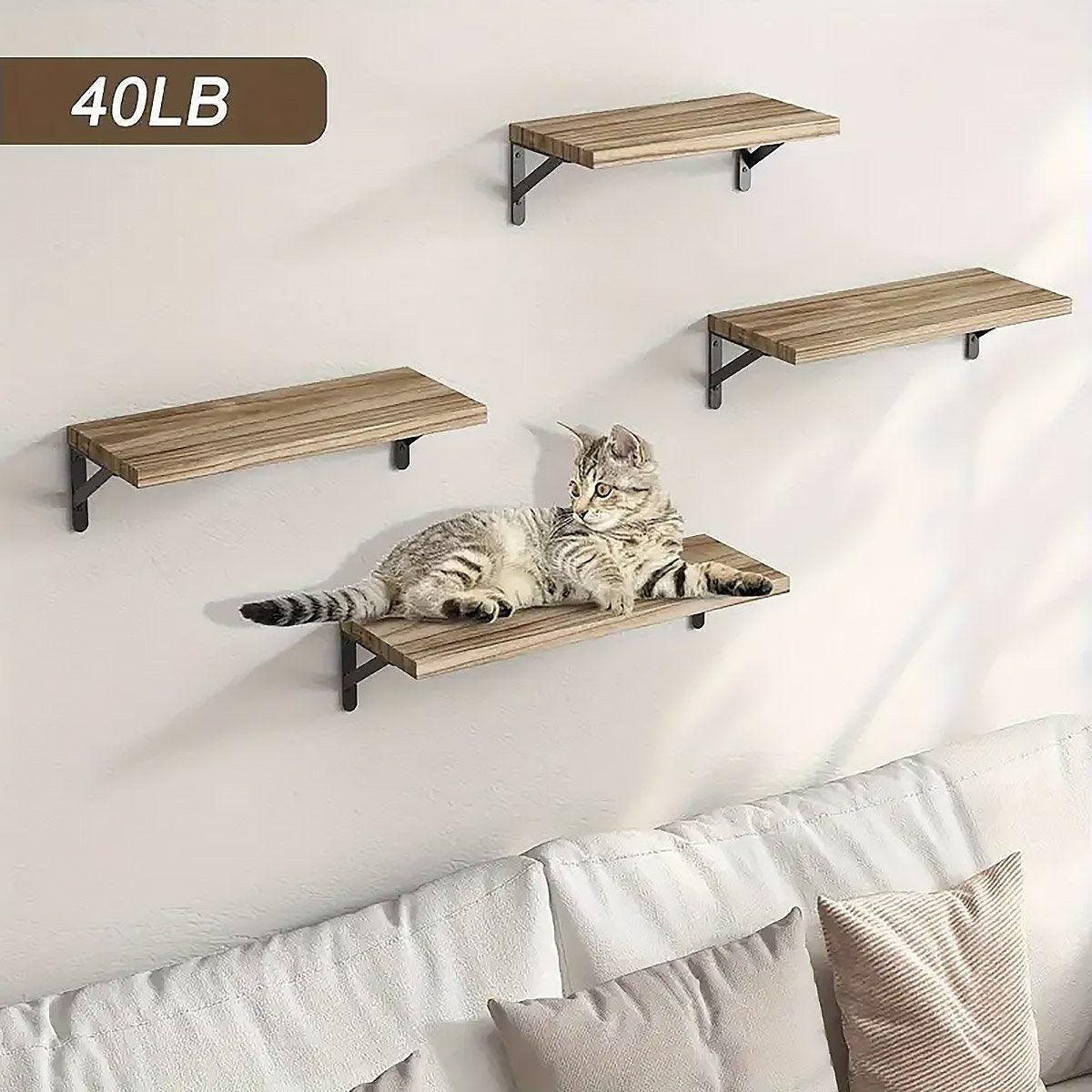4 Wall-Mounted Wood Shelves with Black Metal Brackets