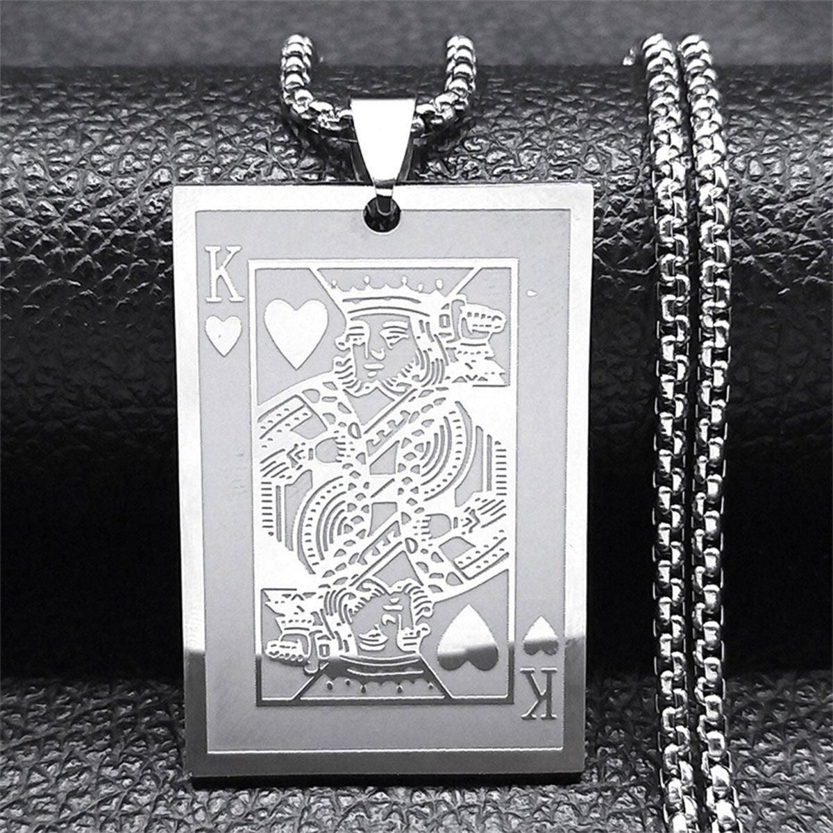King of Hearts Poker Necklace Stainless Steel Pendant for Men Fashion Jewelry