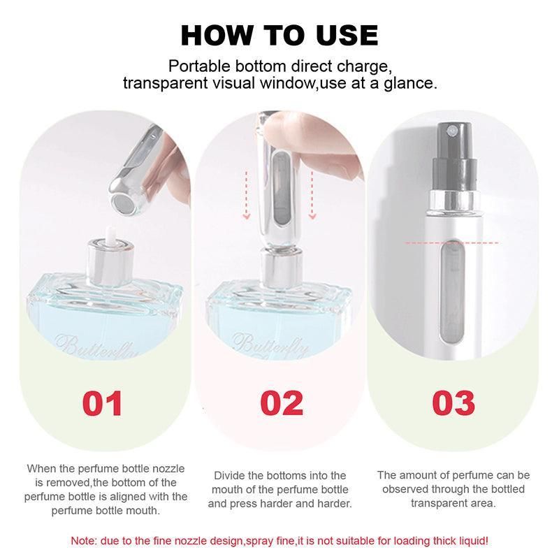 Portable Perfume Atomizer Spray Bottle 8ml Refillable Scent Pump for Travel Use - Silver