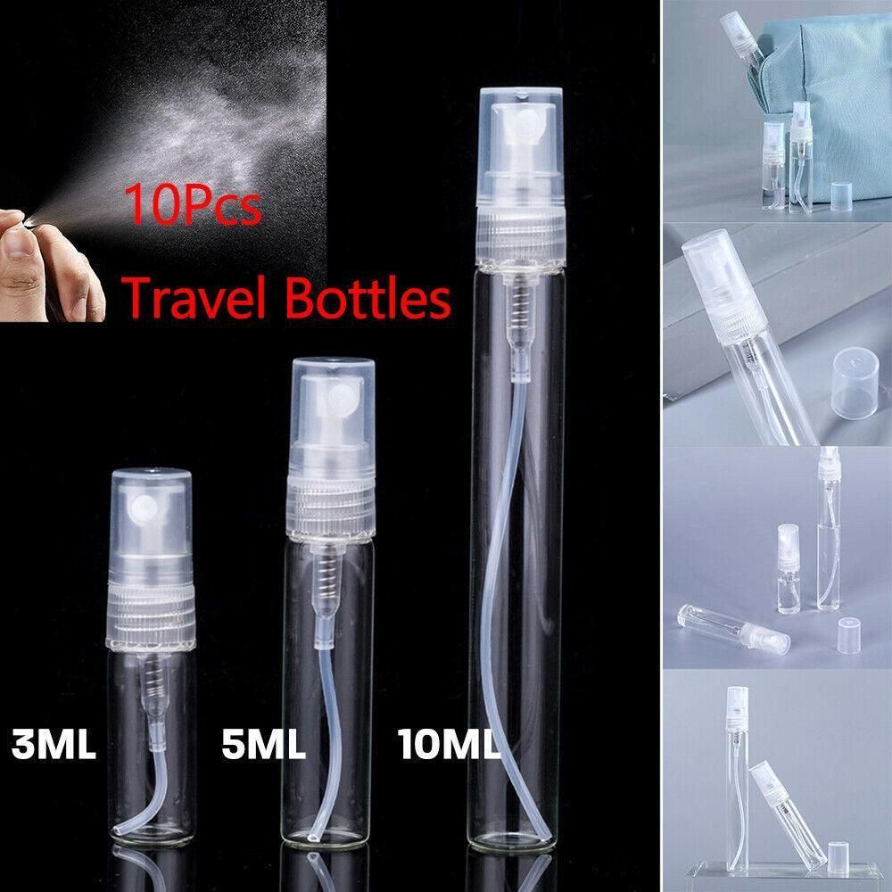 10Pcs Glass Perfume Bottles - 3/5/10ml with Atomizer Pump Spray - 10ML 10PCS