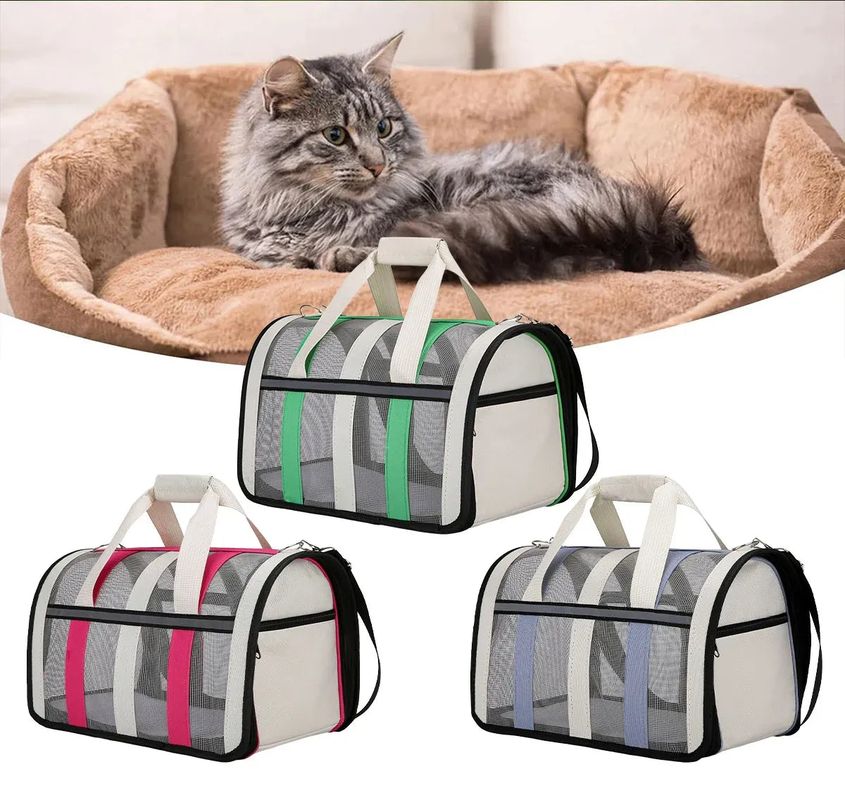 Pet Carrier Bag Portable Travel Cat Tote Bag Soft Breathable Cat Bag for Outdoor - Blue