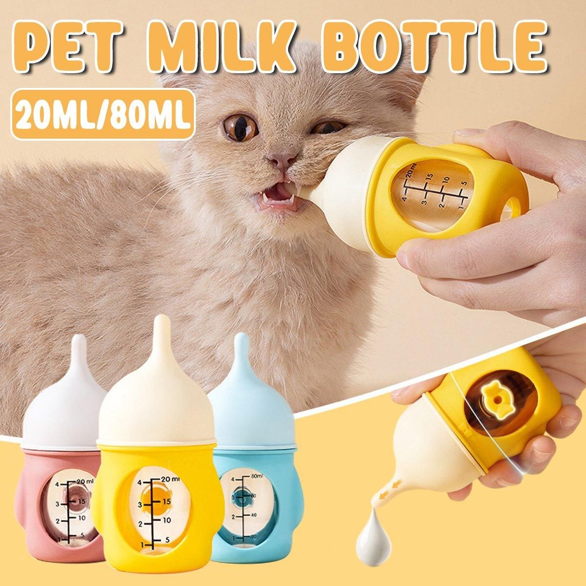 Silicone Pet Milk Feeding Bottle with Scale for Small Puppies and Kittens 20ml 80ml - 20ml-Pink