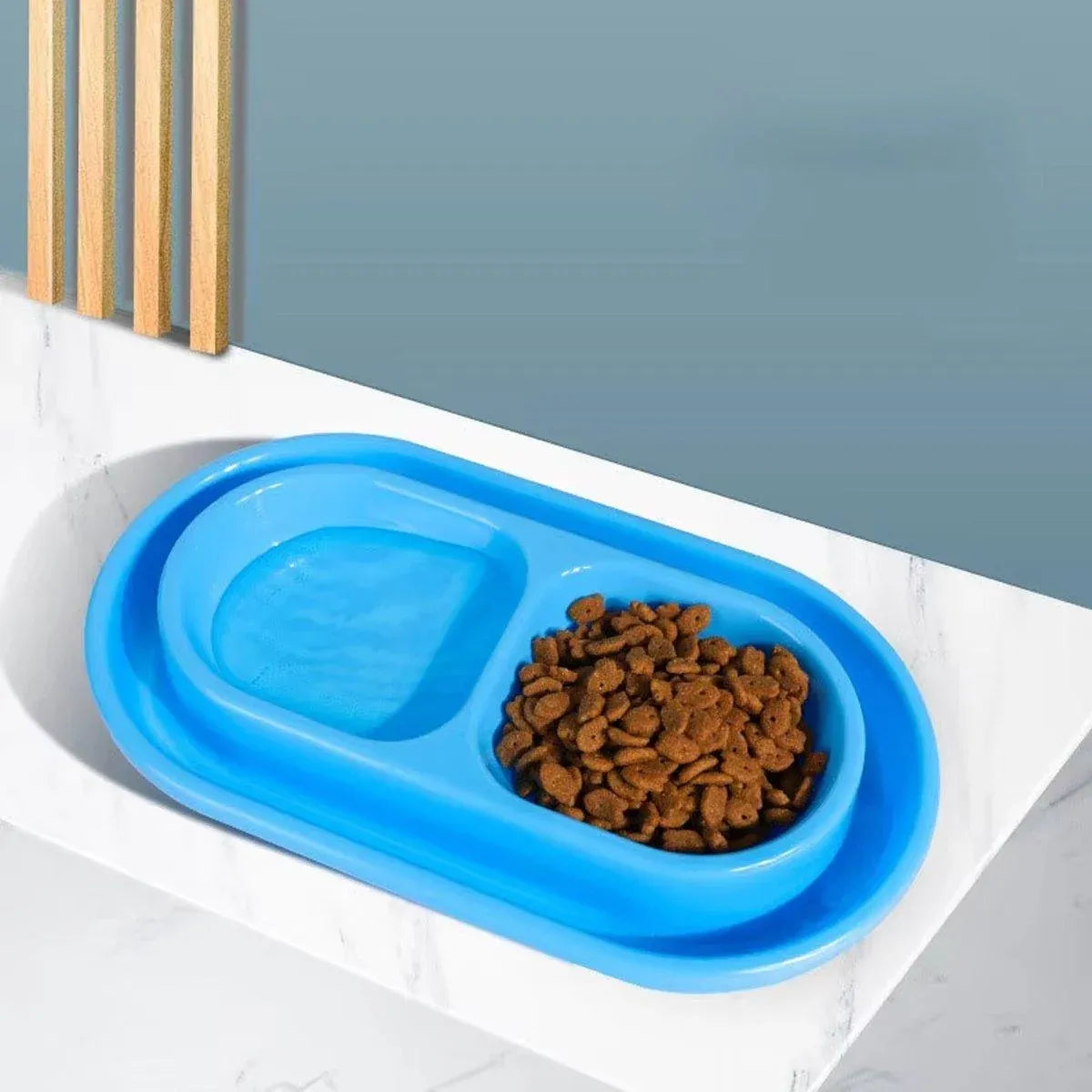 1-Piece Blue Double-Compartment Pet Feeding Bowl
