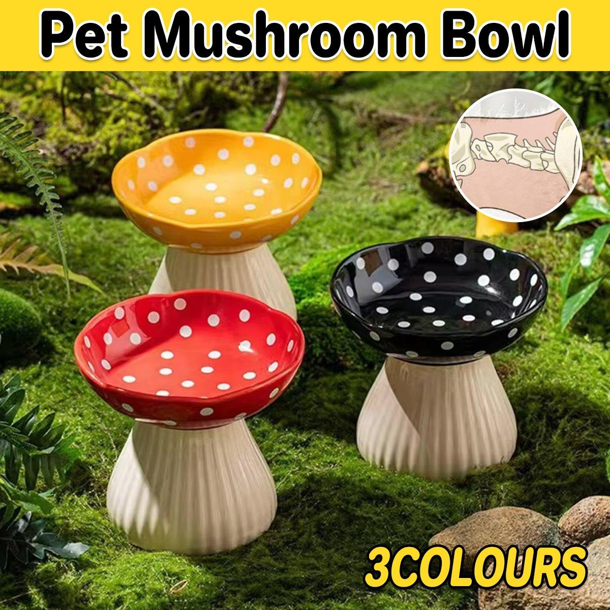 Pet Elevated Mushroom Bowl Ceramic Cat Dog Bowl Dish Food Feeder Raised Cat Bowl - Black