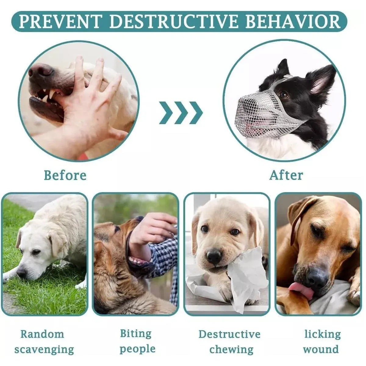 2PCS Adjustable Mesh Pet Dog Muzzle Mask Mouth Cover No Bite Strap Mouth Cover - Black-S