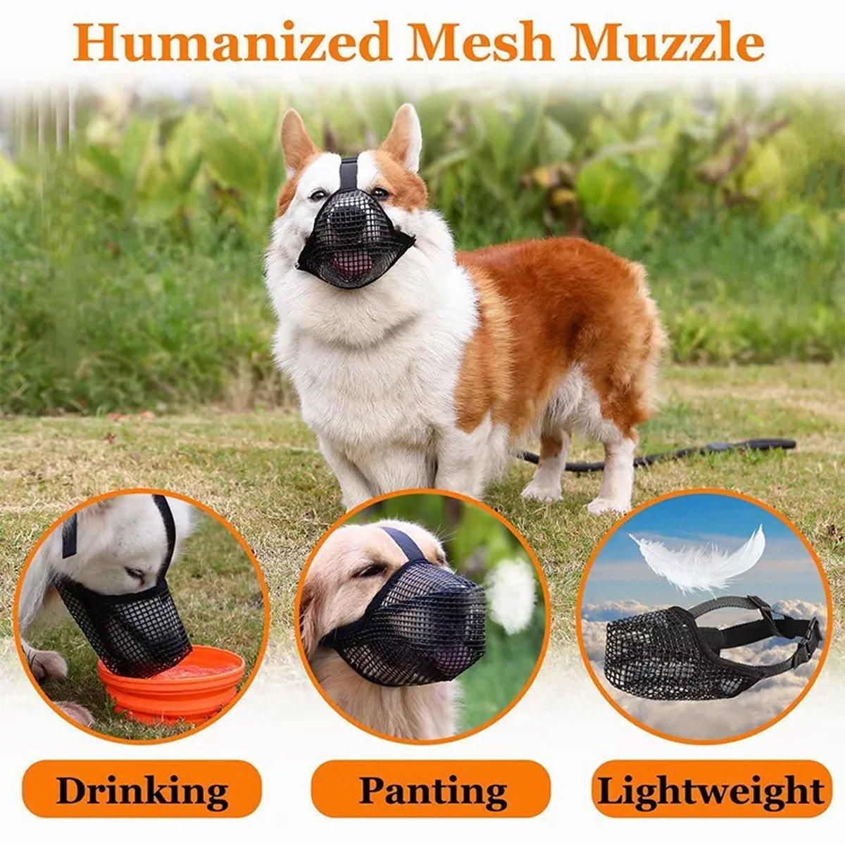 2PCS Adjustable Mesh Pet Dog Muzzle Mask Mouth Cover No Bite Strap Mouth Cover - Black-S