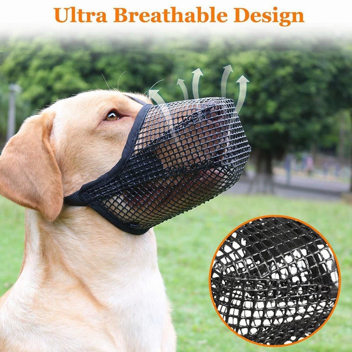 2PCS Adjustable Mesh Pet Dog Muzzle Mask Mouth Cover No Bite Strap Mouth Cover - Black-S