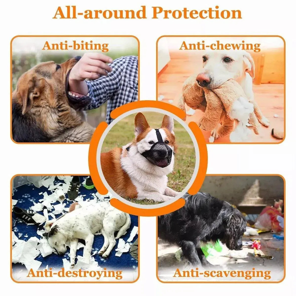 2PCS Adjustable Mesh Pet Dog Muzzle Mask Mouth Cover No Bite Strap Mouth Cover - Grey-M