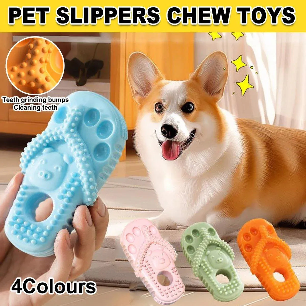 Pet Dog Chew Toy Slipper Shape Teething Durable Puppy Play Training - Orange