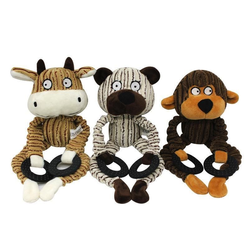 Unstuffed Plush Dog Puppy Pet Squeaker Toys Squeaky Funny Interactive Chew Toy - Monkey