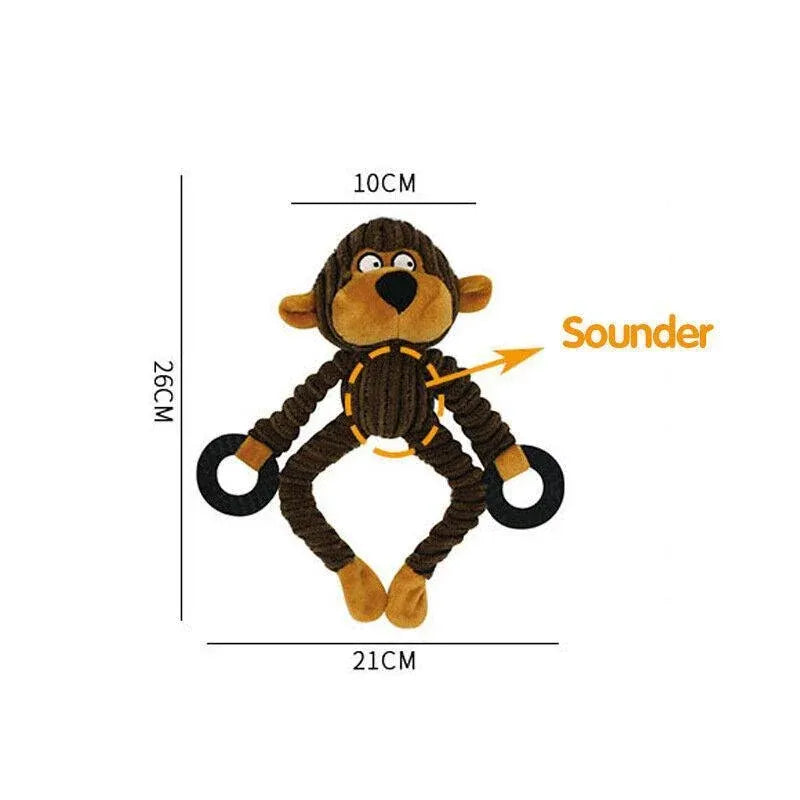 Unstuffed Plush Dog Puppy Pet Squeaker Toys Squeaky Funny Interactive Chew Toy - Monkey