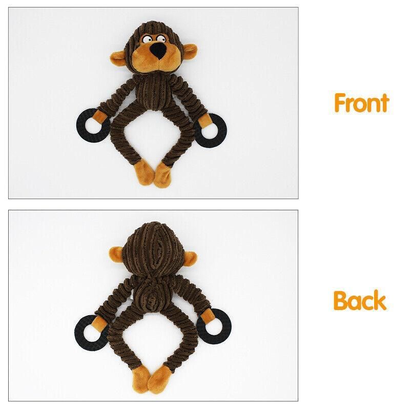 Unstuffed Plush Dog Puppy Pet Squeaker Toys Squeaky Funny Interactive Chew Toy - Monkey