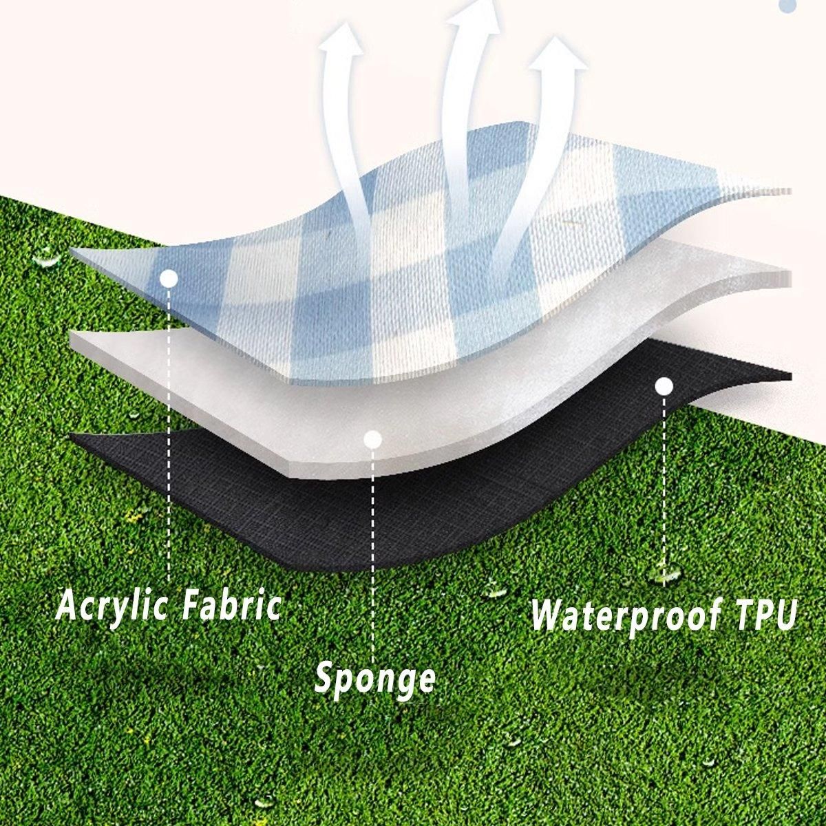 1-Piece Blue and White Check Picnic Blanket with Carry Straps, 200 x 200 cm