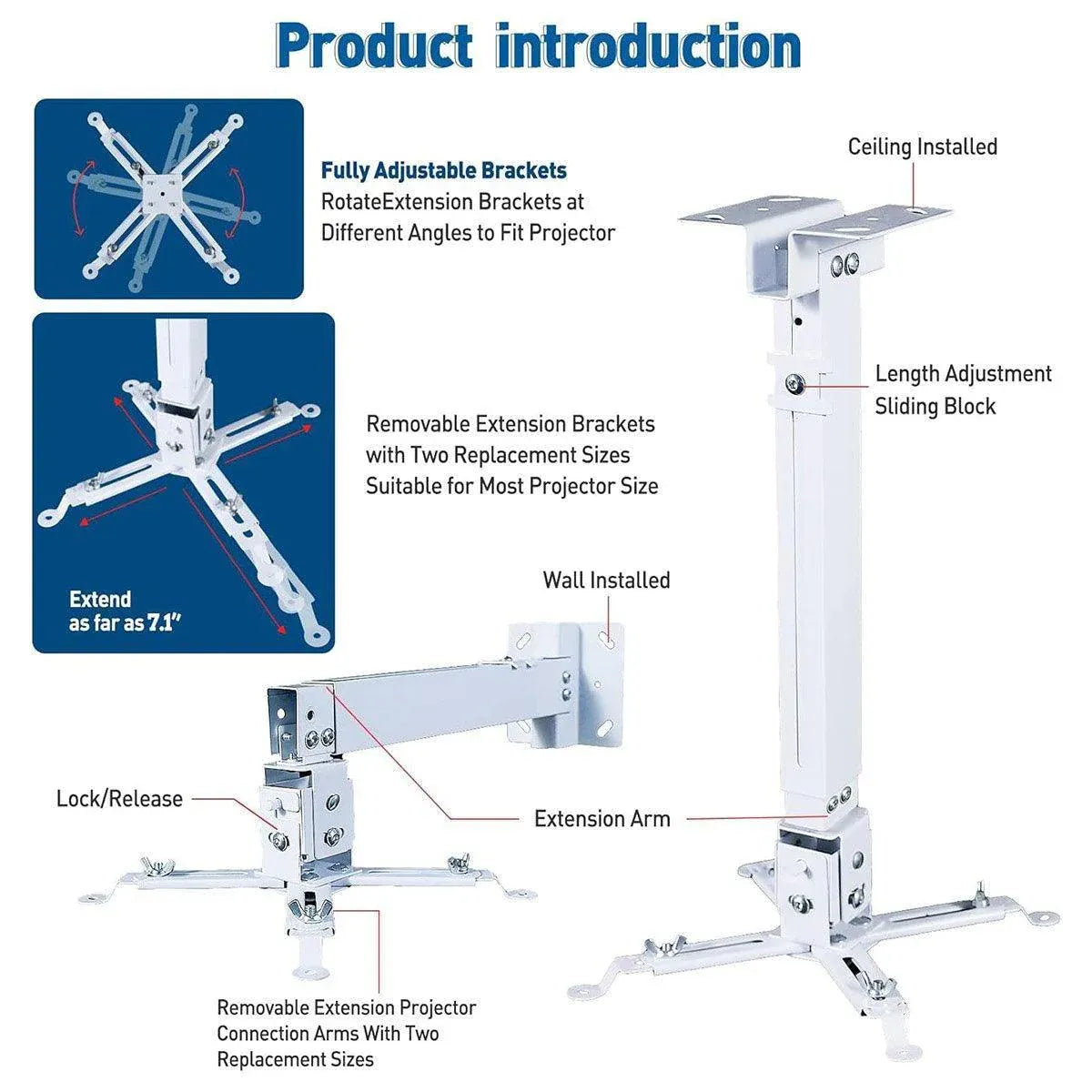 Universal Projector Ceiling Mount Bracket Telescopic Adjustable Lifting Hanger