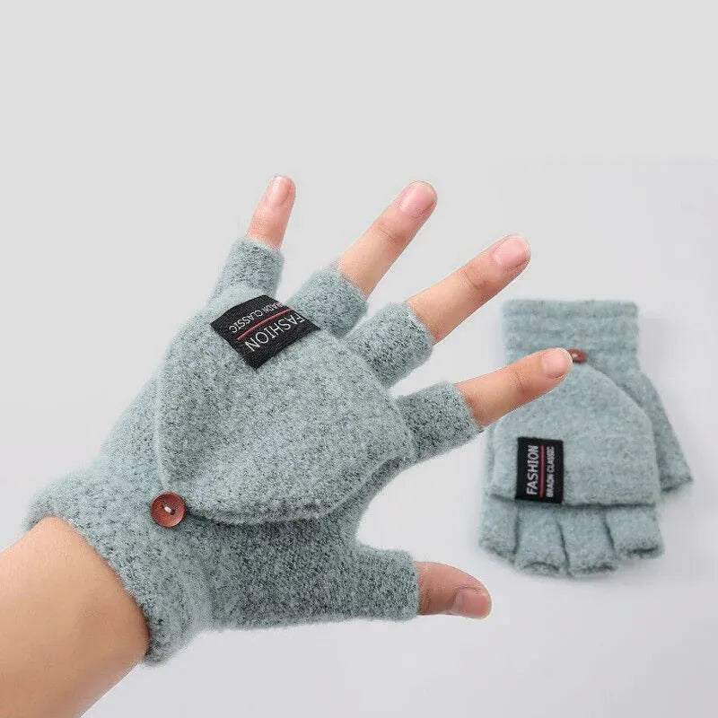 USB Heated Half Finger Gloves Winter Warm Knitted Gloves for Typing and Office Use - Navy
