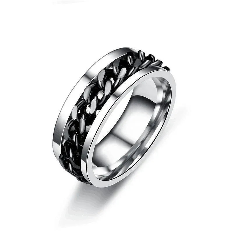 Spinner Rings Mens Womens Fidget Rotating Ring Silver Stainless Steel Size 11 - Black