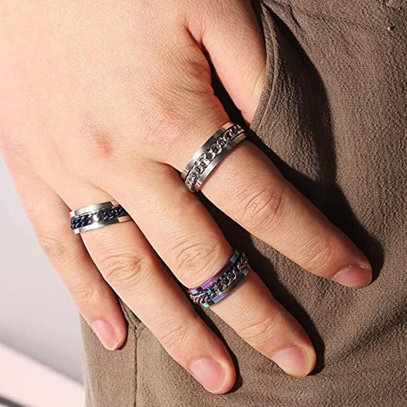 Spinner Rings Mens Womens Fidget Rotating Ring Silver Stainless Steel Size 11 - Black